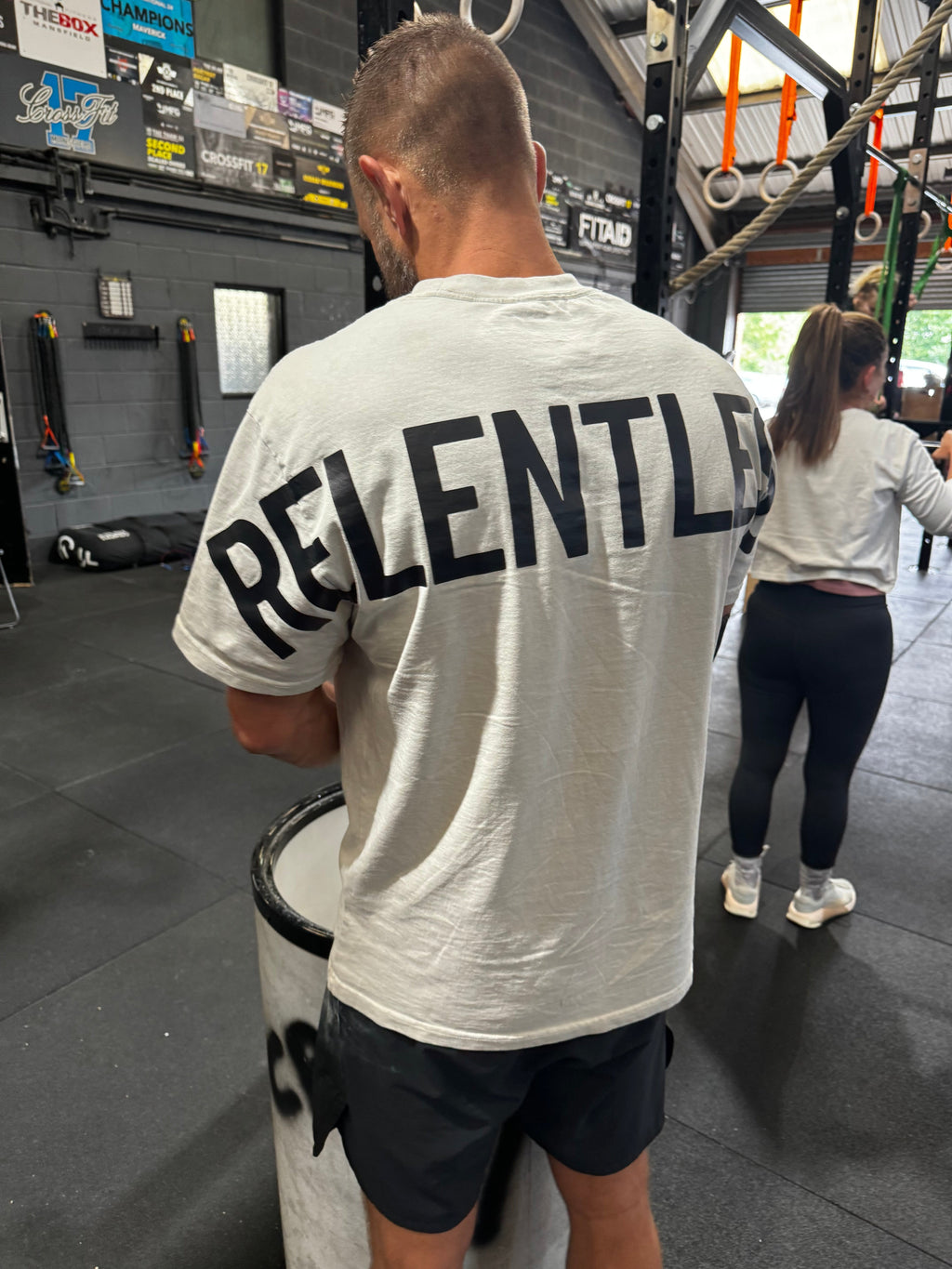 Relentless Back logo- oversized T-Shirt. Invested Athlete Mantras